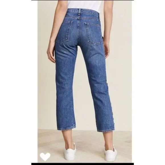 Veronica Beard Straight Leg INES Girlfriend Jeans W/Lace-up sz 28